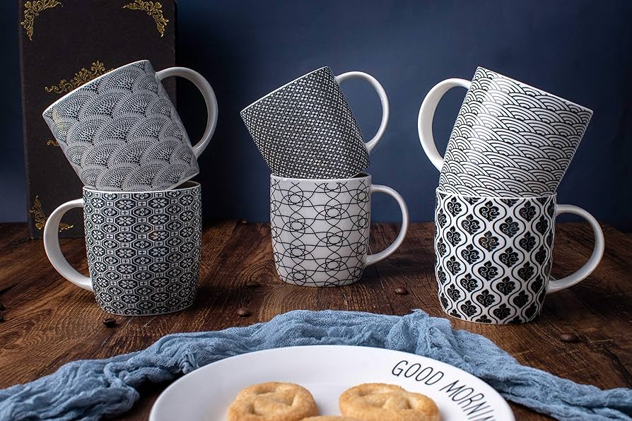 Amazon.com: MACHUMA Set of 6 11.5 oz Coffee Mugs with Black